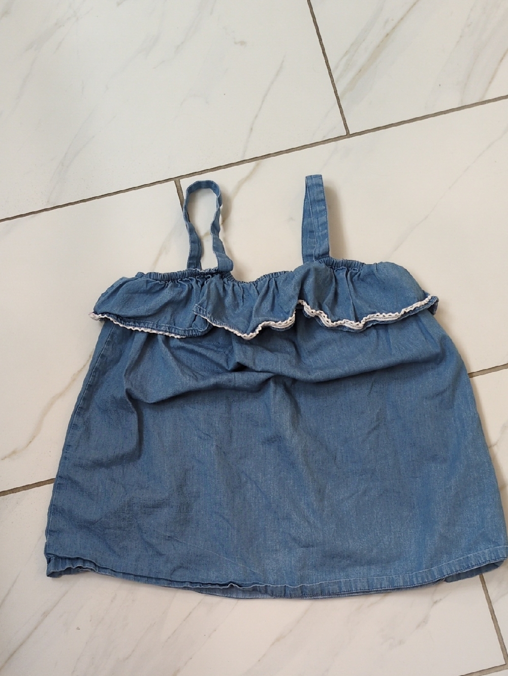 GAP Girl's Denim-Style Ruffle Tank Top